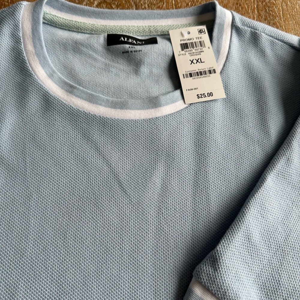 Alfani Light Blue & White Crewneck Short Sleeve Tee